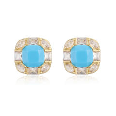 18KG square shape cubic zircon gold plated copper studs earrings