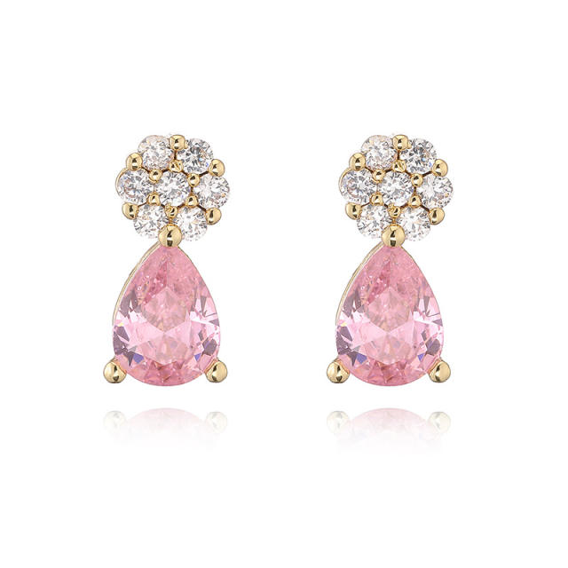 Elegant diamond flower colorful drop earrings studs copper earrings