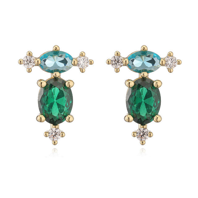 Elegant diamond flower colorful drop earrings studs copper earrings