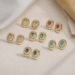 Elegant easy match oval shape gold plated copper diamond ear studs earrings