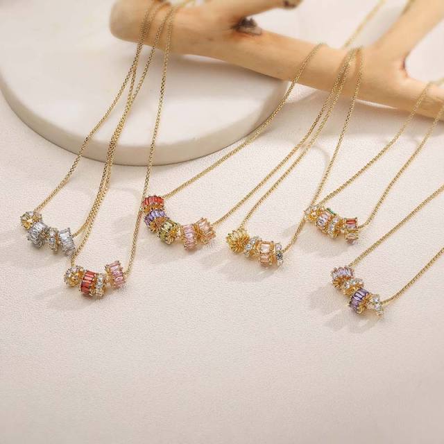 Delicate pave setting cubic zircon circle pendant gold plated copepr necklace
