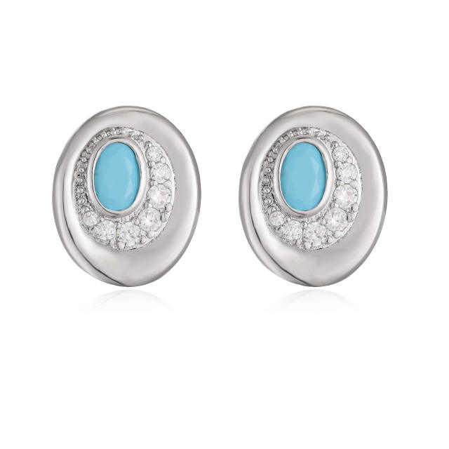Elegant easy match oval shape gold plated copper diamond ear studs earrings