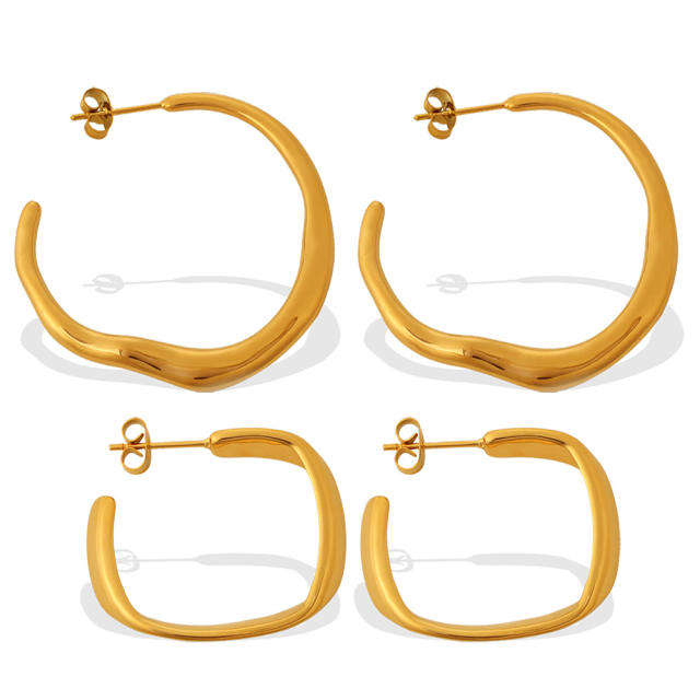 18KG unique twisted hoop stainless steel earrings