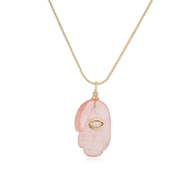 Vintage natural stone pendant gold plated copper necklace