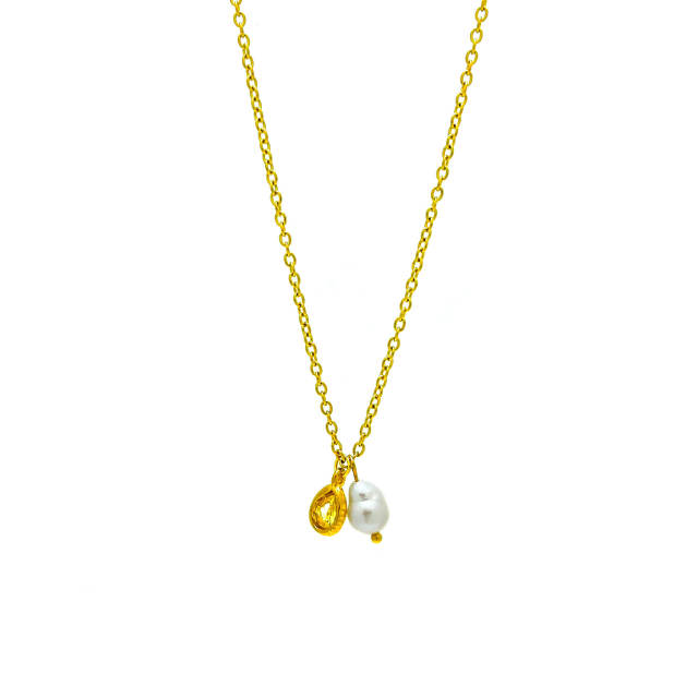 Elegant waterpearl birthstone pendant stainless steel necklace dainty necklace