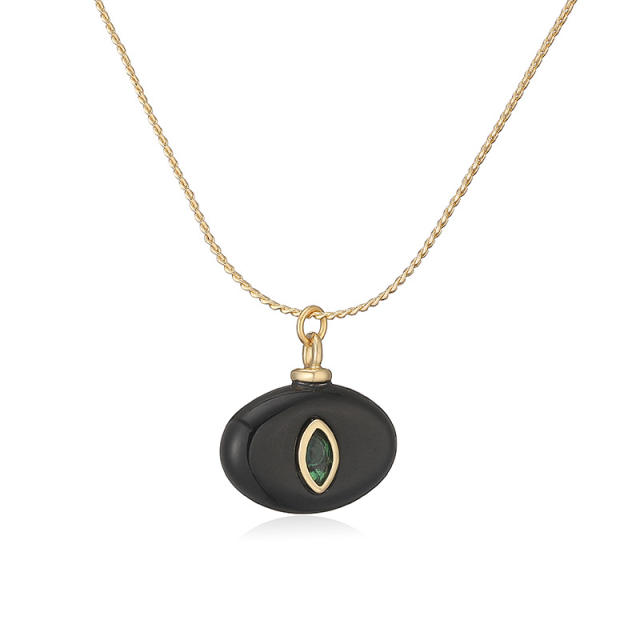 Vintage natural stone pendant gold plated copper necklace