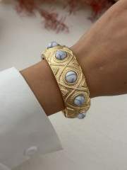 Personality vintage boho turquoise stone inlaid alloy bangle bracelet