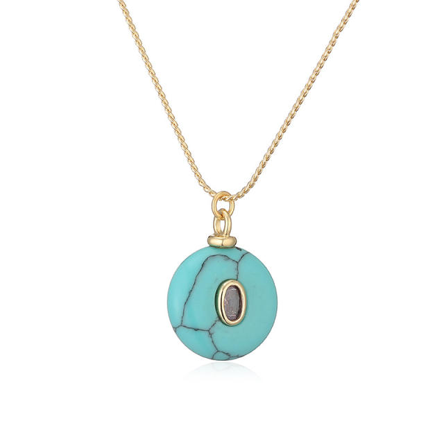 Vintage natural stone pendant gold plated copper necklace