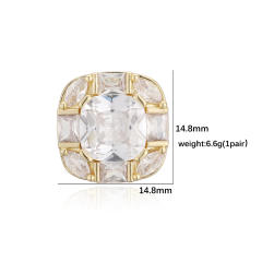 18KG square shape cubic zircon gold plated copper studs earrings