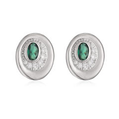 Elegant easy match oval shape gold plated copper diamond ear studs earrings