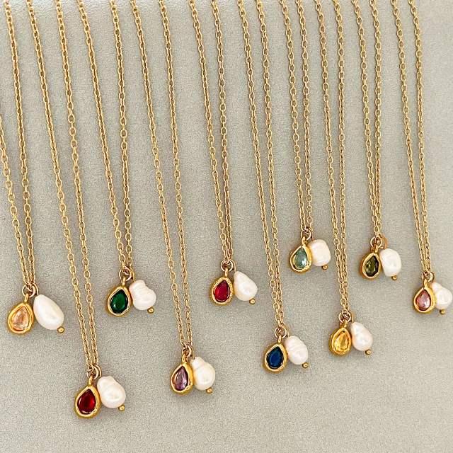 Elegant waterpearl birthstone pendant stainless steel necklace dainty necklace