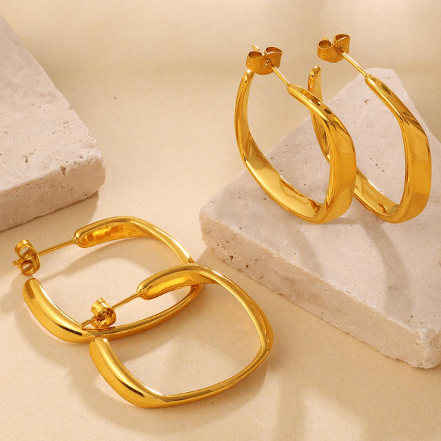 18KG unique twisted hoop stainless steel earrings