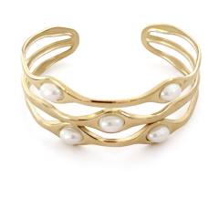 Summer gold color starfish pearl bead scarf bangle bracelet stainless steel bangle