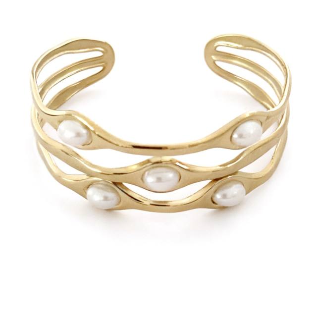 Summer gold color starfish pearl bead scarf bangle bracelet stainless steel bangle