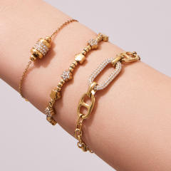 18KG delicate diamond bead chain stainless steel bracelet