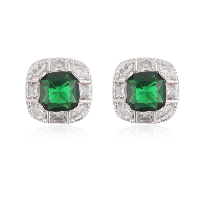 18KG square shape cubic zircon gold plated copper studs earrings