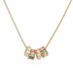 Delicate pave setting cubic zircon circle pendant gold plated copepr necklace