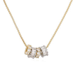 Delicate pave setting cubic zircon circle pendant gold plated copepr necklace