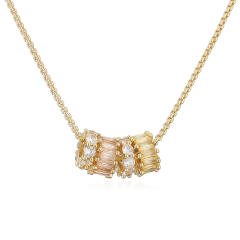 Delicate pave setting cubic zircon circle pendant gold plated copepr necklace