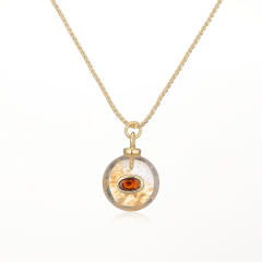 Vintage natural stone pendant gold plated copper necklace