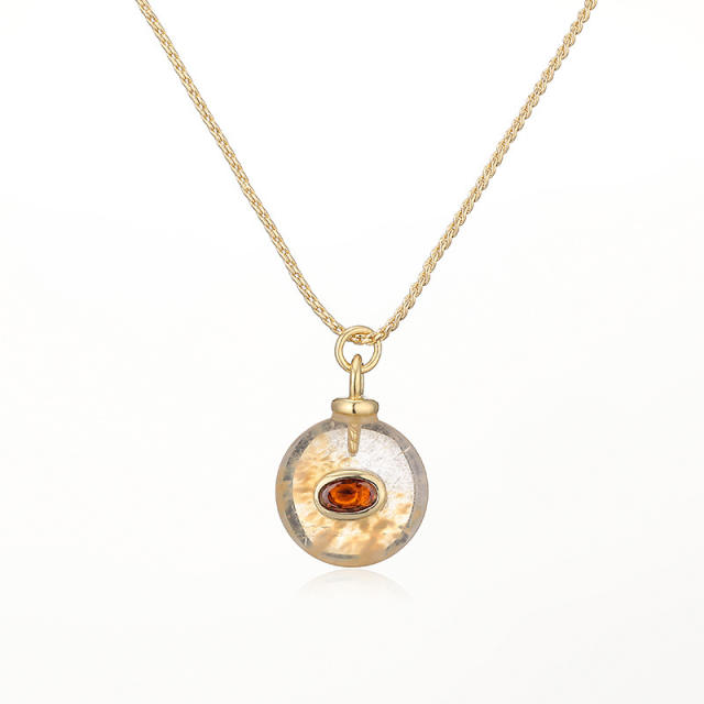 Vintage natural stone pendant gold plated copper necklace