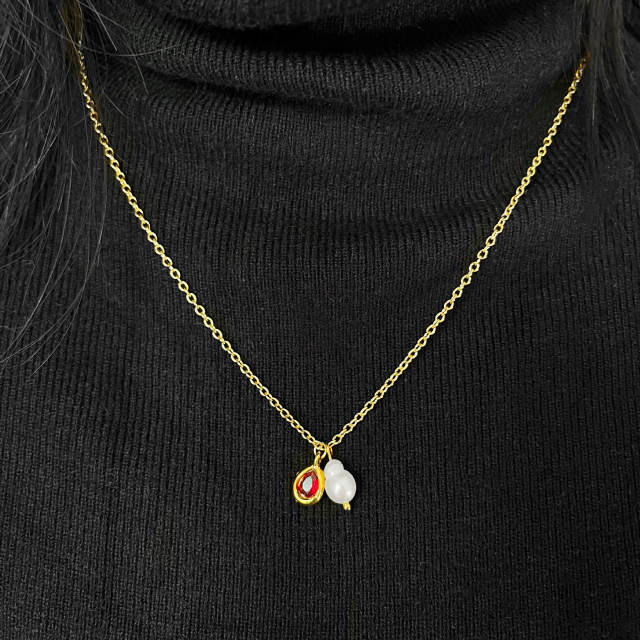 Elegant waterpearl birthstone pendant stainless steel necklace dainty necklace