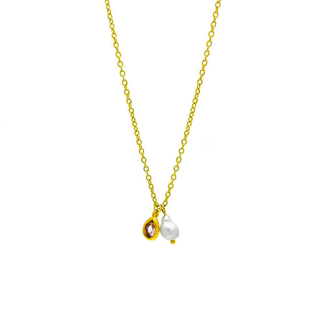 Elegant waterpearl birthstone pendant stainless steel necklace dainty necklace