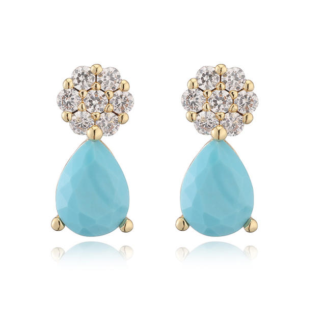 Elegant diamond flower colorful drop earrings studs copper earrings