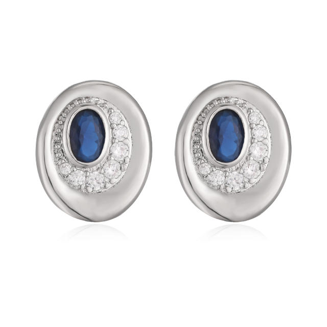 Elegant easy match oval shape gold plated copper diamond ear studs earrings