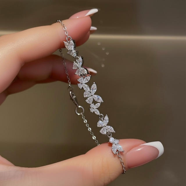 Delicate cubic zircon turquoise stone butterfly copper bracelet for women