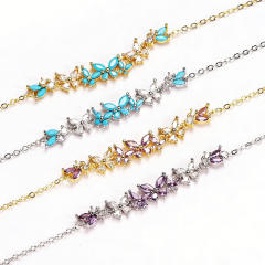 Delicate cubic zircon turquoise stone butterfly copper bracelet for women