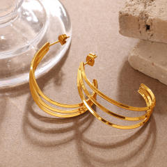 18KG simple three layer line big hoop stainless steel earrings
