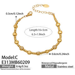 18KG delicate diamond bead chain stainless steel bracelet