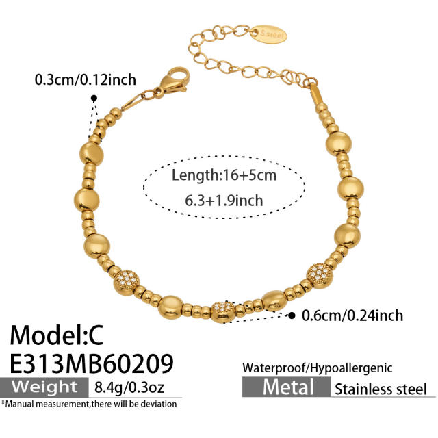 18KG delicate diamond bead chain stainless steel bracelet