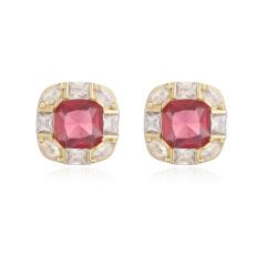 18KG square shape cubic zircon gold plated copper studs earrings