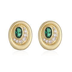 Elegant easy match oval shape gold plated copper diamond ear studs earrings