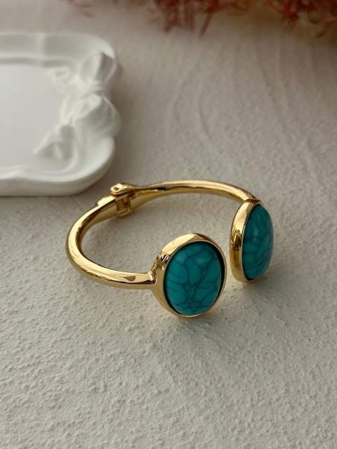 Personality vintage boho turquoise stone inlaid alloy bangle bracelet