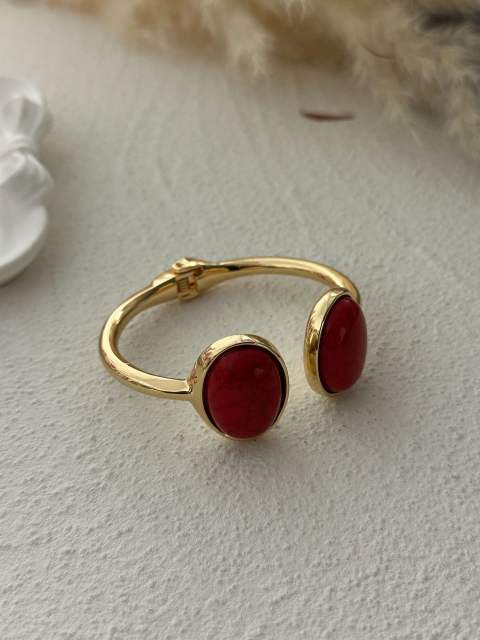 Personality vintage boho turquoise stone inlaid alloy bangle bracelet