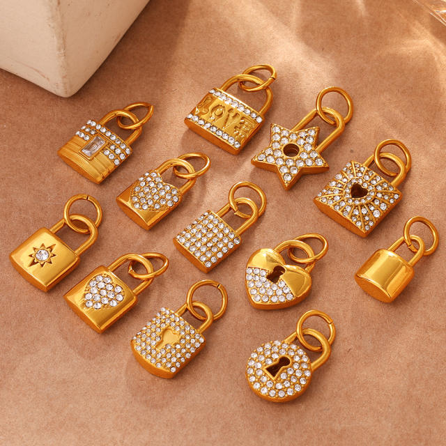 18KG diamond lock stainless steel accessory DIY jewelry charm pendant