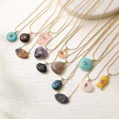 Vintage natural stone pendant gold plated copper necklace