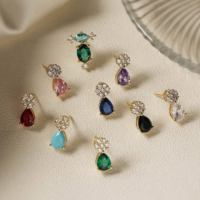 Elegant diamond flower colorful drop earrings studs copper earrings
