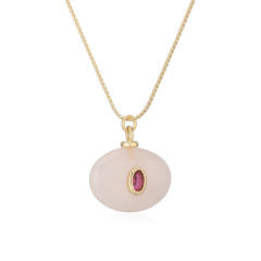 Vintage natural stone pendant gold plated copper necklace