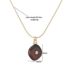 Vintage natural stone pendant gold plated copper necklace