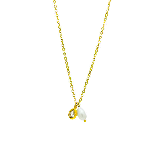 Elegant waterpearl birthstone pendant stainless steel necklace dainty necklace