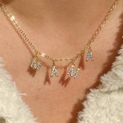 Mother's day gift diamond mama letter stainless steel necklace bracelet set