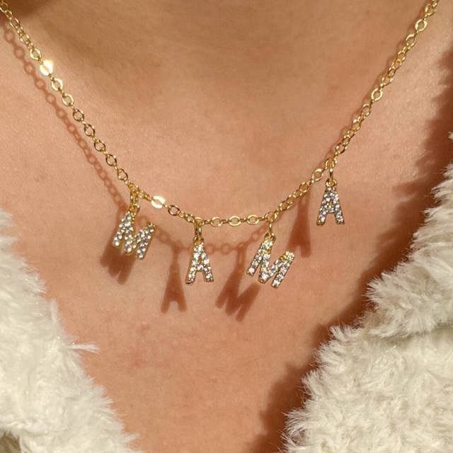 Mother's day gift diamond mama letter stainless steel necklace bracelet set