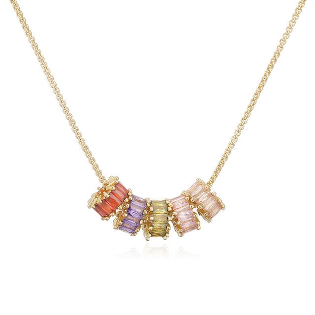 Delicate pave setting cubic zircon circle pendant gold plated copepr necklace