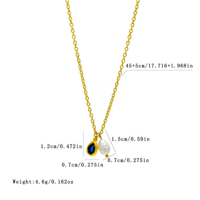 Elegant waterpearl birthstone pendant stainless steel necklace dainty necklace