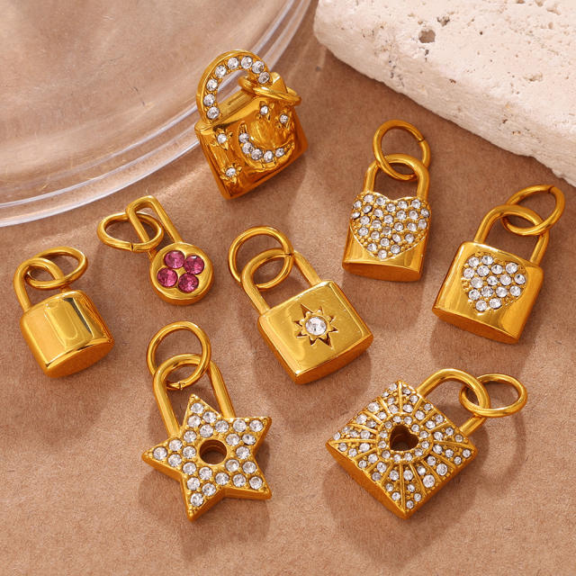 18KG diamond lock stainless steel accessory DIY jewelry charm pendant