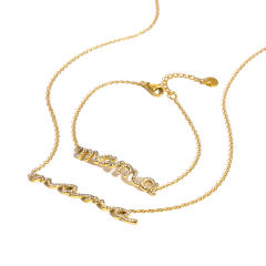 Mother's day gift diamond mama letter stainless steel necklace bracelet set